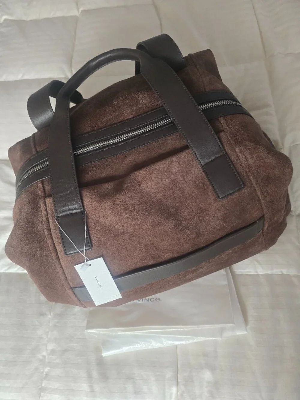 Vince Westmore Suede Duffle Bag NWT Tobacco Leather Travel Weekender